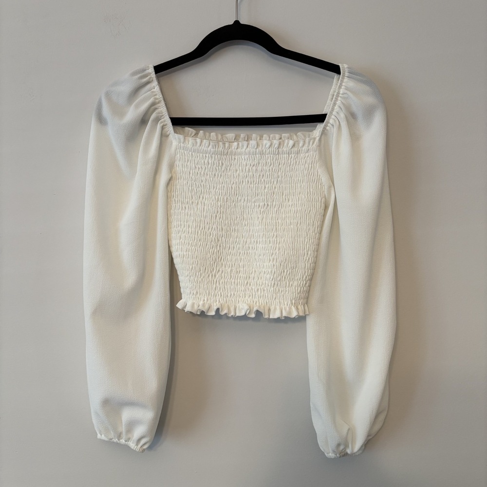 Show Me Your Mumu Smocked Balloon Sleeve Crop Top XS Milkmaid Romantic Ren Faire